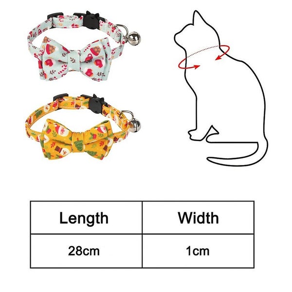 2 Pack/set Christmas Cat Collar Breakaway With Cute Bow Tie And Bell Carousel 5
