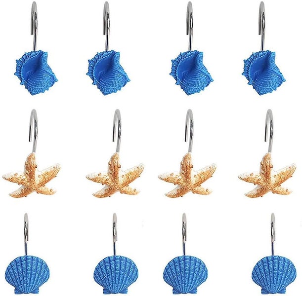 12 Pcs Decorative Seashell Shower Curtain Hooks Bathroom Beach Shell Carousel 1