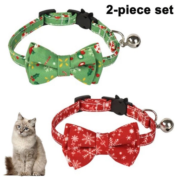 2 Pack/set Christmas Cat Collar Breakaway With Cute Bow Tie And Bell For Adjusta Carousel 1