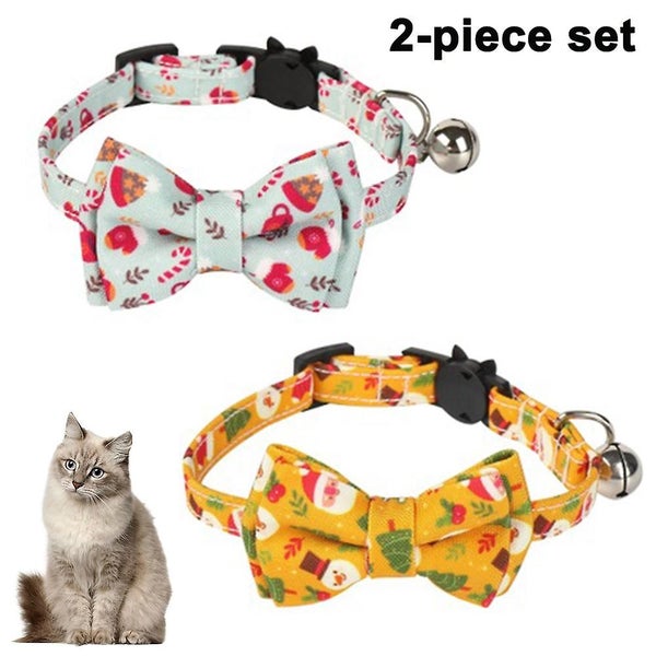 2 Pack/set Christmas Cat Collar Breakaway With Cute Bow Tie And Bell For Adjusta Carousel 2