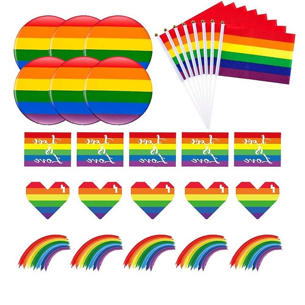 Rainbow Gay Pride Mini 6 Badges + 30 Stickers + 16 Flags Carousel 1