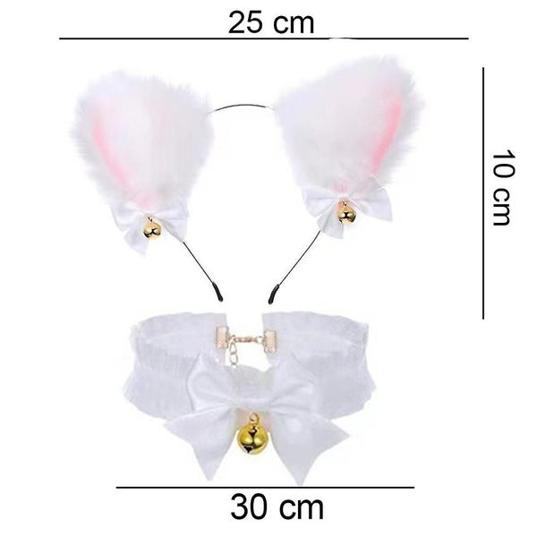 Black Cat Fox Faux Fur Ears Headband + Bell Choker Collar With Bell Bow Carousel 5