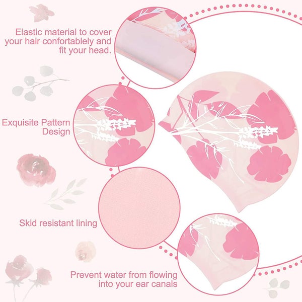 Syhood 3 Pieces Swimming Caps Waterproof Bathing Caps Comfortable Swimming Hats Carousel 2