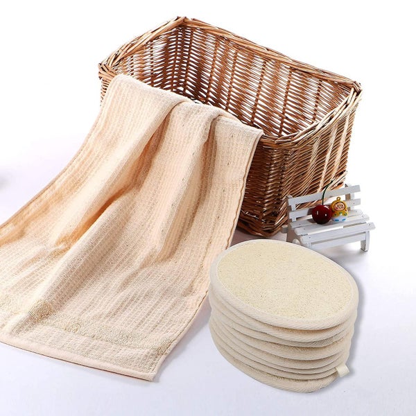 10 Packs Exfoliating Loofah Sponge Pads,large 4x5.7-100% Natural Luffa And Terry Carousel 5