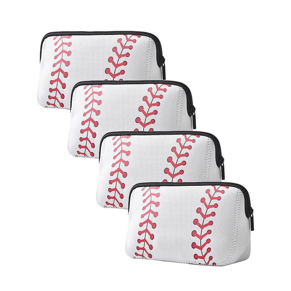 4 Pieces Softball Cosmetic Bag Baseball Print Makeup Bag With Zipper Travel Cosm Carousel 1