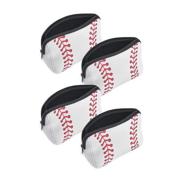 4 Pieces Softball Cosmetic Bag Baseball Print Makeup Bag With Zipper Travel Cosm Carousel 2