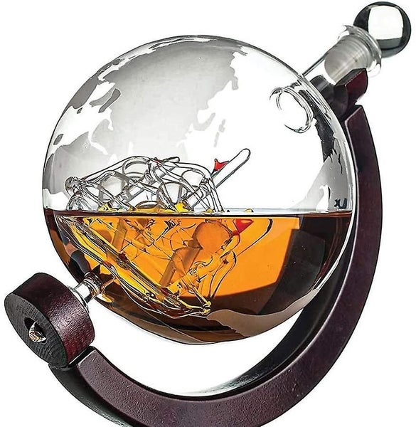 Glass Globe Whisky Decanter Set For Liquor, Bourbon, Vodka In Premium Carousel 3