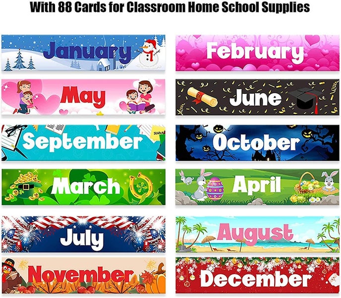 Black Monthly Calendar Pocket Chart With 88 Cards, Black Educational Pocket Char Carousel 5