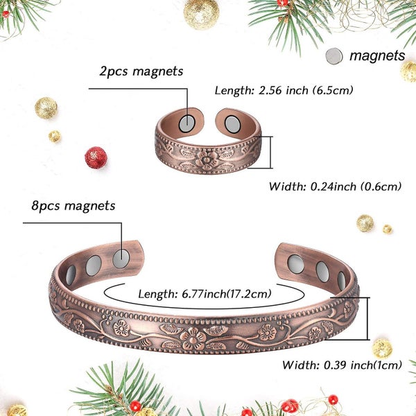 Magnetic Bracelet Ring Set Pure Copper Arthritis Pain Anxiety Relief Carousel 1