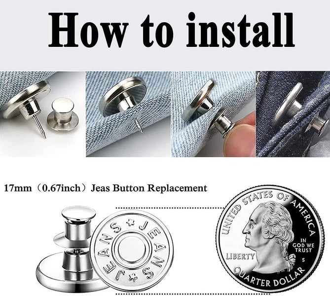 Pants Button Pins, 6 Sets Jean Button Pins, No Sew And No Tools Instant Adjustab Carousel 2