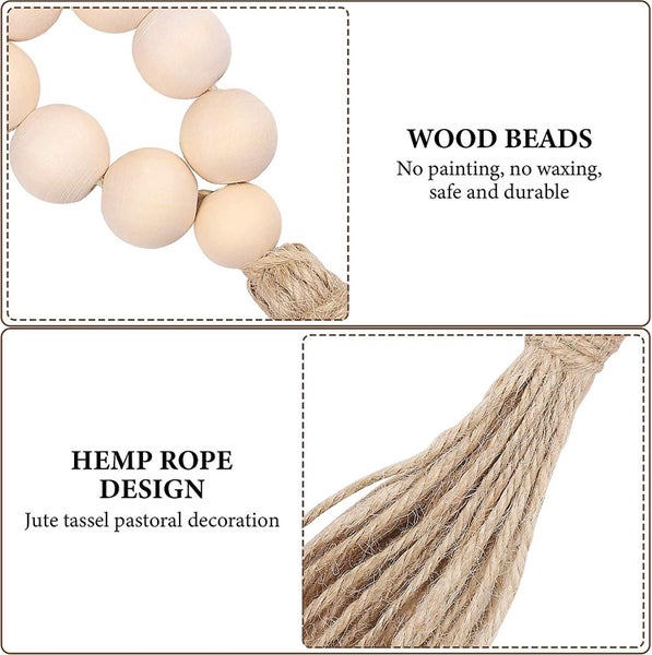Wood Bead Garland Farmhouse Rustic Wooden Beads With Tassels For Home Decor (8pc Carousel 5