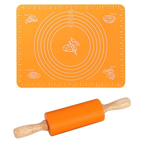 Silicone Dough Mat Baking Mat 40 30cm With Rolling Pin Dough Roller, Roll-out M Carousel 1