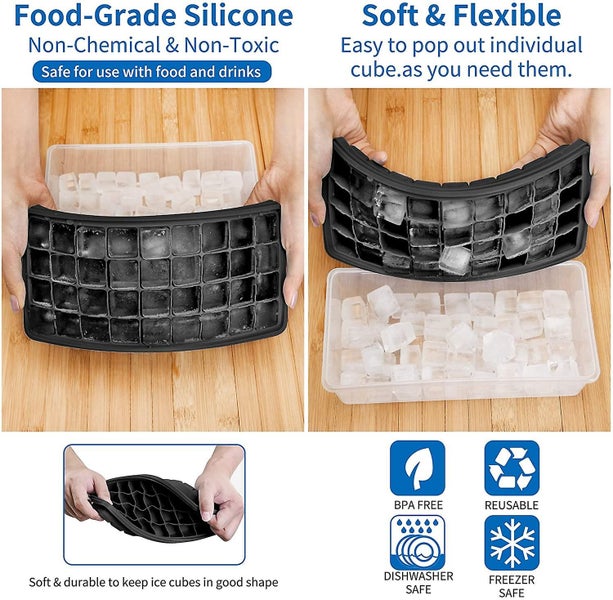 Ice Cube Tray Lid And Bin Silicone Ice Tray With Scoop 36 Gridsblack Carousel 3