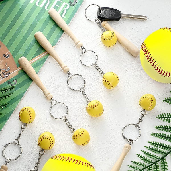 12 Pieces Softball Keychain Mini Wooden Bat Softball Keyring Softball Keychains Carousel 5