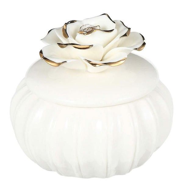 Ceramic Jewelry Case Ring Holder Trinket Jewelry Box With Flower Lid Carousel 1