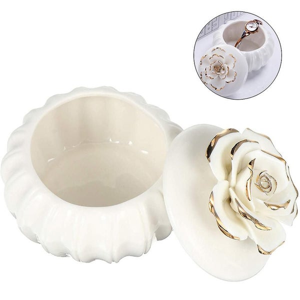 Ceramic Jewelry Case Ring Holder Trinket Jewelry Box With Flower Lid Carousel 2