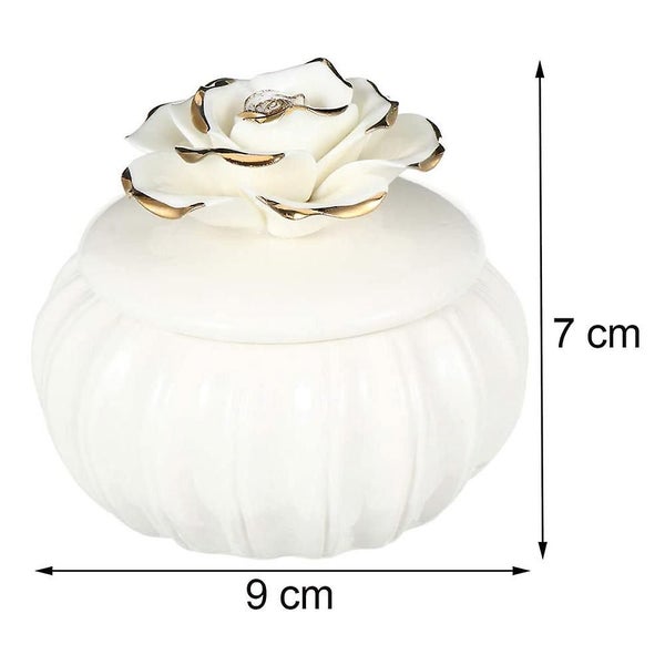Ceramic Jewelry Case Ring Holder Trinket Jewelry Box With Flower Lid Carousel 5