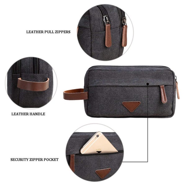 Mens Travel Toiletry Bag With Double Compartments Canvas Leather Bags Carousel 2