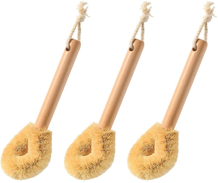 Natural Cast Iron And Dish Scrub Brush, Kitchen Wooden Scrubber For Cleaning Pan Carousel 1
