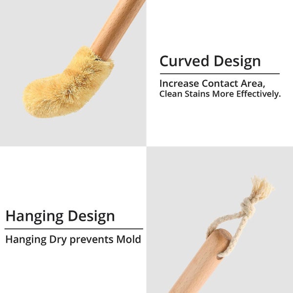 Natural Cast Iron And Dish Scrub Brush, Kitchen Wooden Scrubber For Cleaning Pan Carousel 2