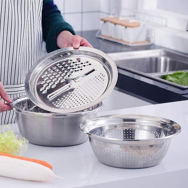 Multifunctional Stainless Steel Basin, Stainless Steel Sieve Set, 3-part, Kitche Carousel 4