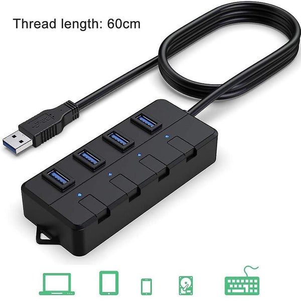 Usb 3.0 Hub, 4-port Usb Hub Splitter With Extended 0.6m / 1.2m Cable, Data Hub W Carousel 1