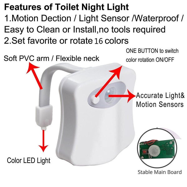 Waterproof Toilet Night Light, 8 Colors Changing, Automatic Sensor Carousel 4