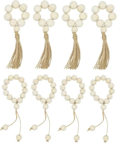 Wood Bead Garland Farmhouse Rustic Wooden Beads With Tassels For Home Decor (8pc Carousel 1