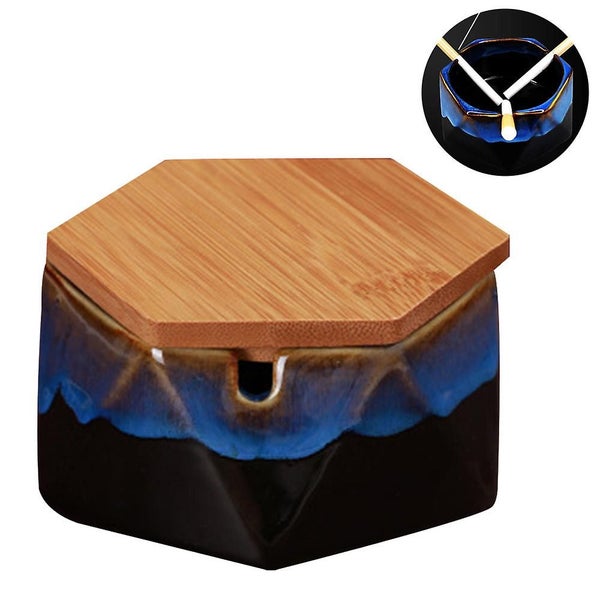Ceramic Ashtray With Lid, Windproof Design And Geometric Shape Color Gradient , Carousel 1