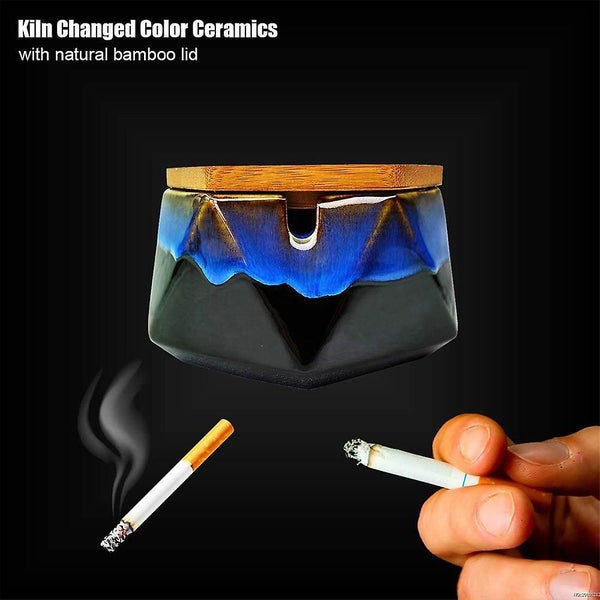 Ceramic Ashtray With Lid, Windproof Design And Geometric Shape Color Gradient , Carousel 4