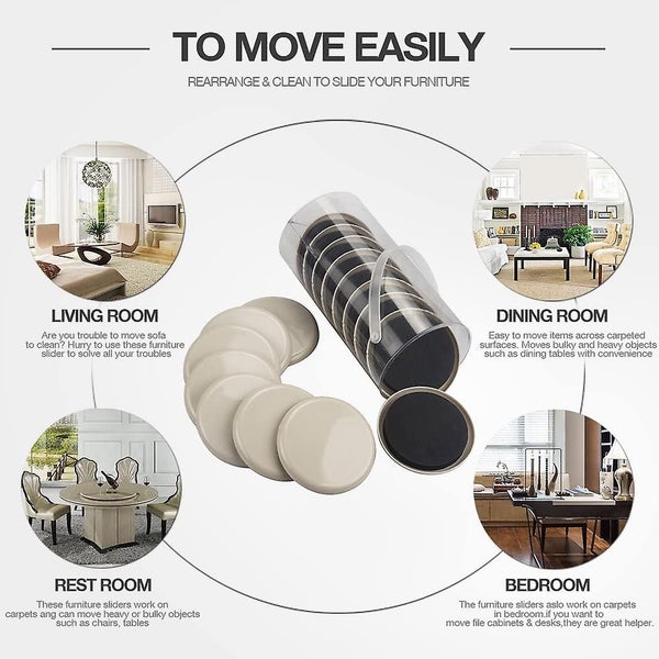 16 Pcs Furniture Sliders For Carpet 3.5 Inch Diameter Furniture Movers Easy For Carousel 2