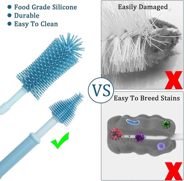 2pcs Silicone Bottle Washer, Long Bottle Brush For Cleaning, Baby Water Bottle Carousel 4