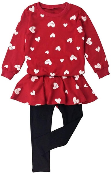 Little Girls Clothes Set Outfit Heart Print Fleece Sweatshirts Top Carousel 1