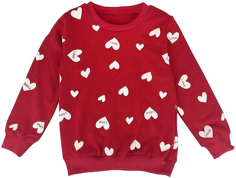 Little Girls Clothes Set Outfit Heart Print Fleece Sweatshirts Top Carousel 2