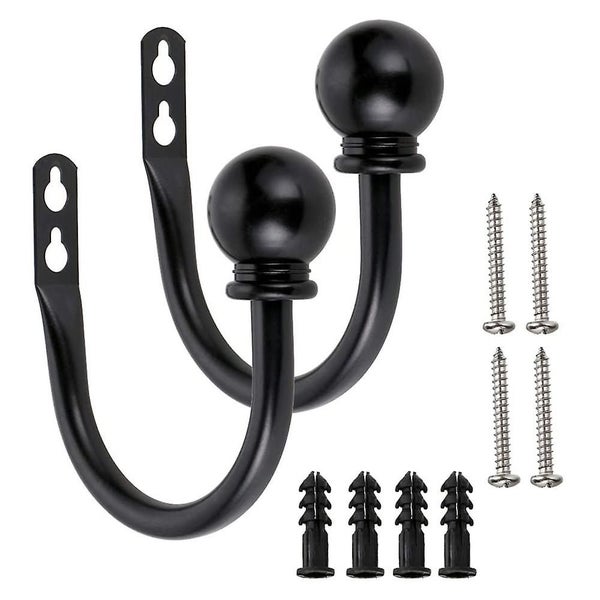 1 Pair Circle Ball Curtain Holdbacks, U Shaped Hook Wall Mounted Carousel 1