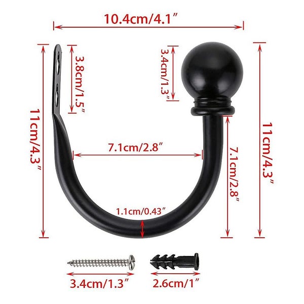 1 Pair Circle Ball Curtain Holdbacks, U Shaped Hook Wall Mounted Carousel 5