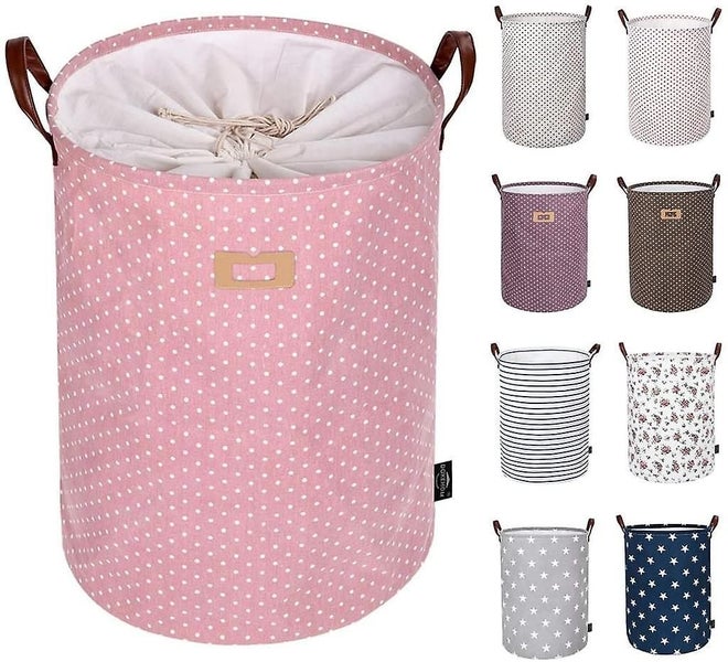 Thickened Foldable Round Storage Laundry Baskets, Cotton (pink) Carousel 1
