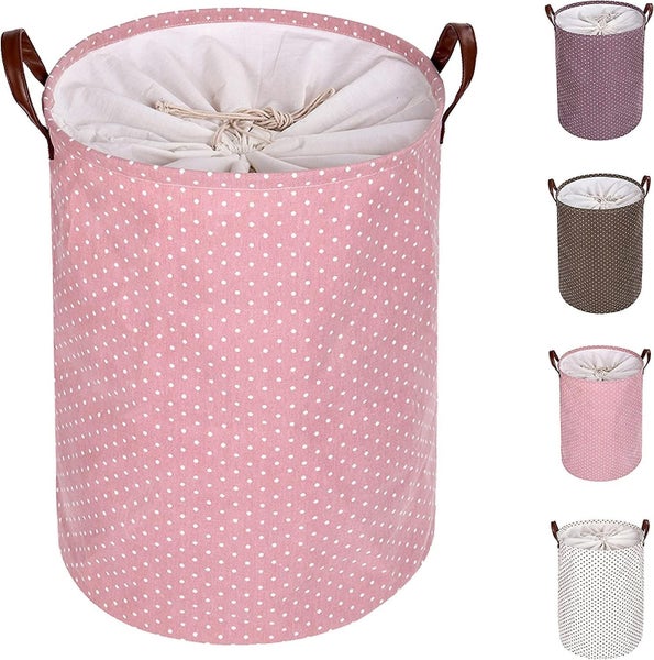 Thickened Foldable Round Storage Laundry Baskets, Cotton (pink) Carousel 2