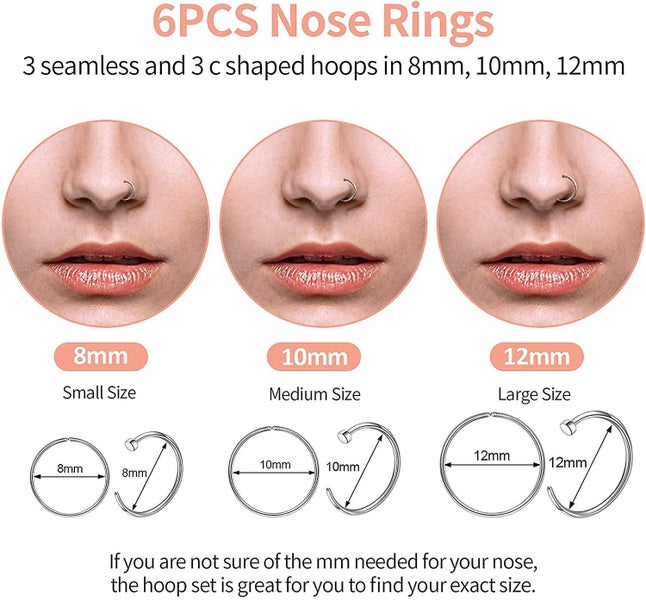18pcs Nose Ring, 20g Nose Stud L Shaped, 20 Gauge Nose Hoop Ring For Women, Surg Carousel 3
