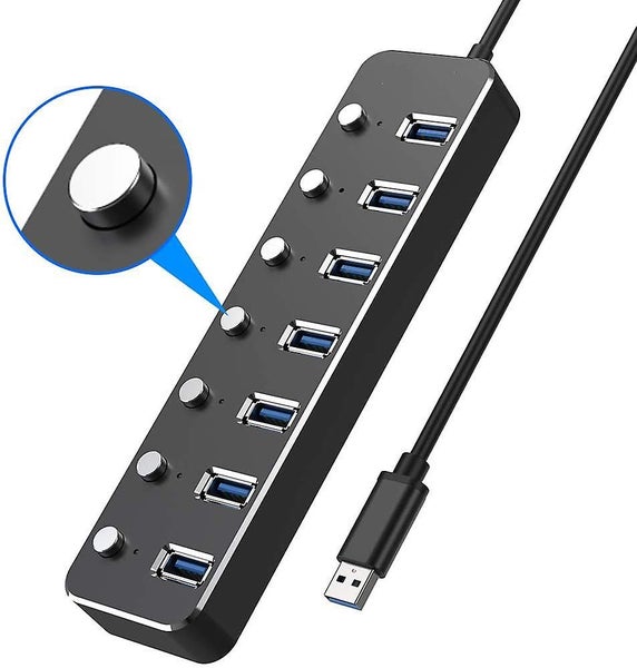 Usb Hub Splitter, Usb 3.0 Aluminum Data Hub With Individual On/off Switches And Carousel 2