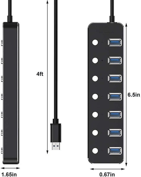 Usb Hub Splitter, Usb 3.0 Aluminum Data Hub With Individual On/off Switches And Carousel 5