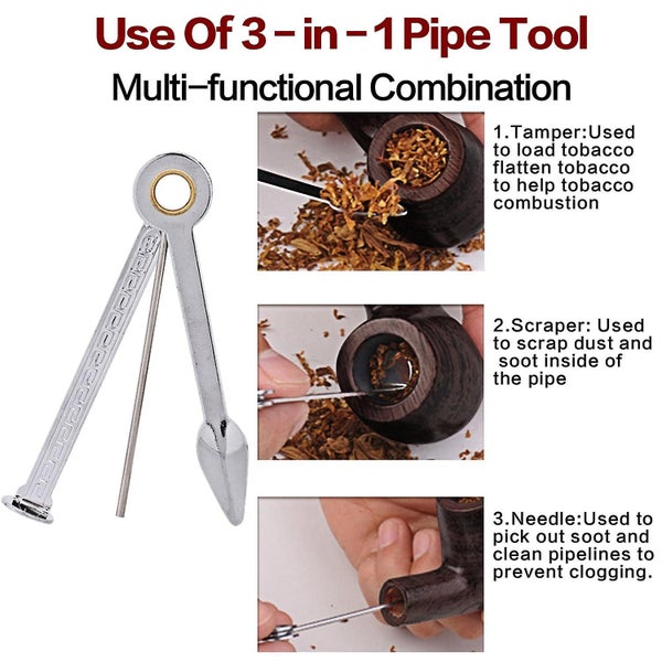 Tobacco Pipe Ebony Smoking Pipe With 10 Filter Element + Scraper64178813392257114