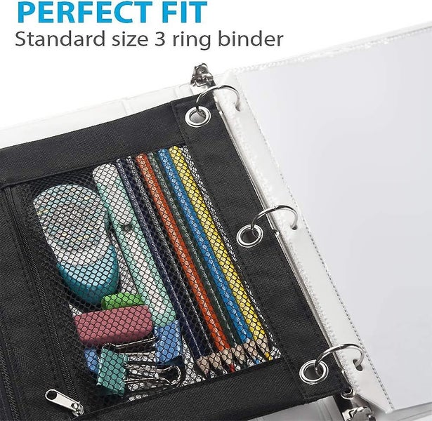 Binder Pouch, 2 Pack Pencil Pouch 3 Ring Fabric Pencil Pouches Black Pencil Case Carousel 2