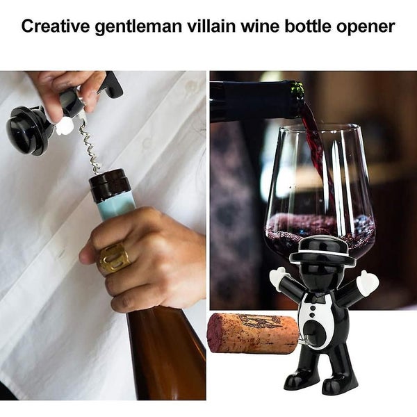 Black Gentleman Red Wine Cork Wine Bottle Opener Set 3d Little Red Man Beer Bott Carousel 5