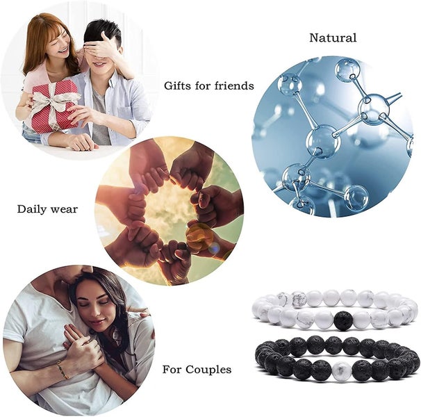 Mens Beaded Bracelets Couples Matching Bracelet Set Lava Rock Beads For Women St Carousel 2