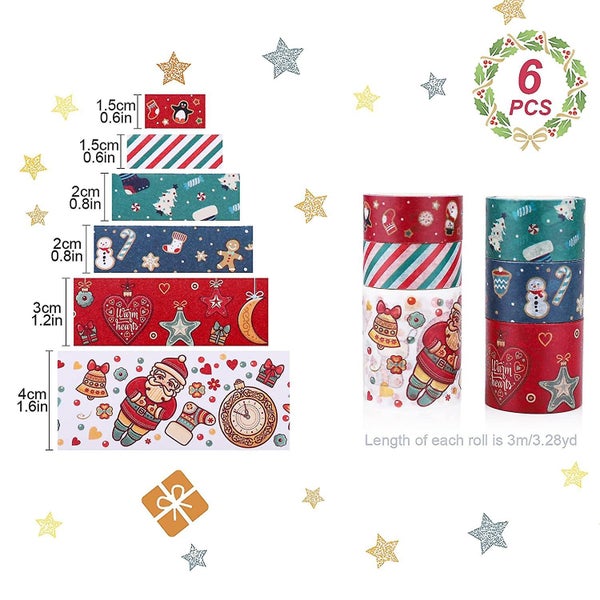 Christmas Washi Tape Set 6 Rolls Xmas Holiday Decorative Washi Making Tapes Diy Carousel 2
