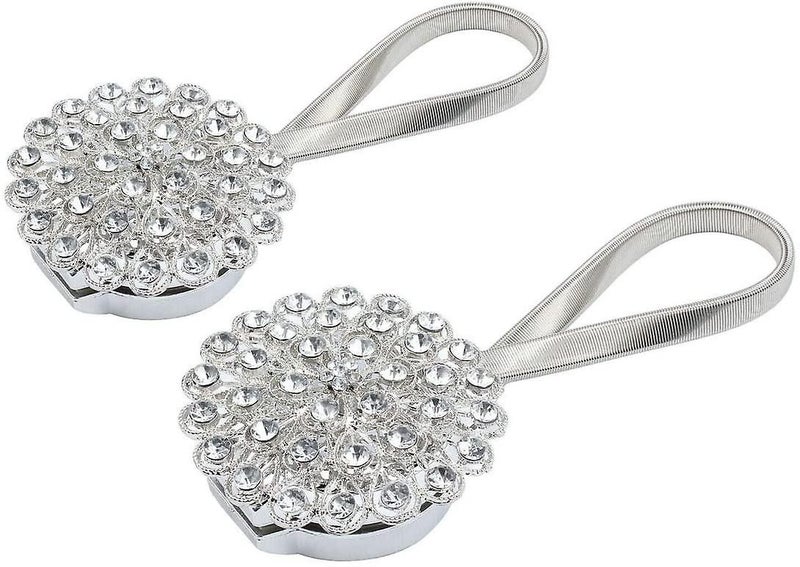 2 Pack Magnetic Curtain Tiebacks, Sparkling Crystal Flower Curtain Tieback Stret Carousel 1