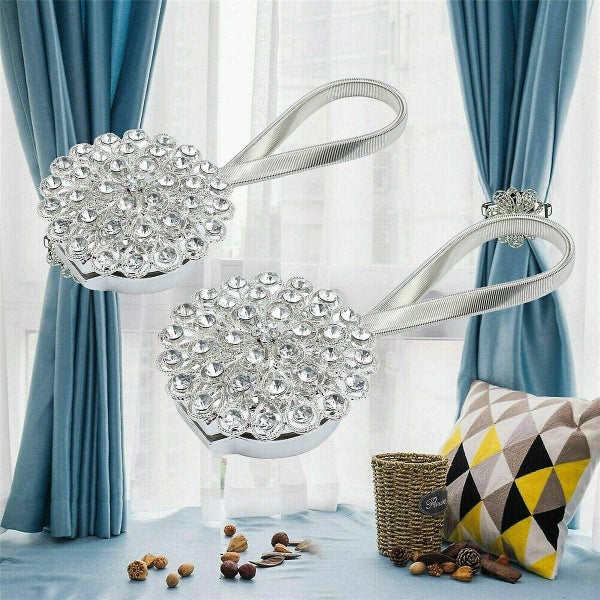 2 Pack Magnetic Curtain Tiebacks, Sparkling Crystal Flower Curtain Tieback Stret Carousel 2