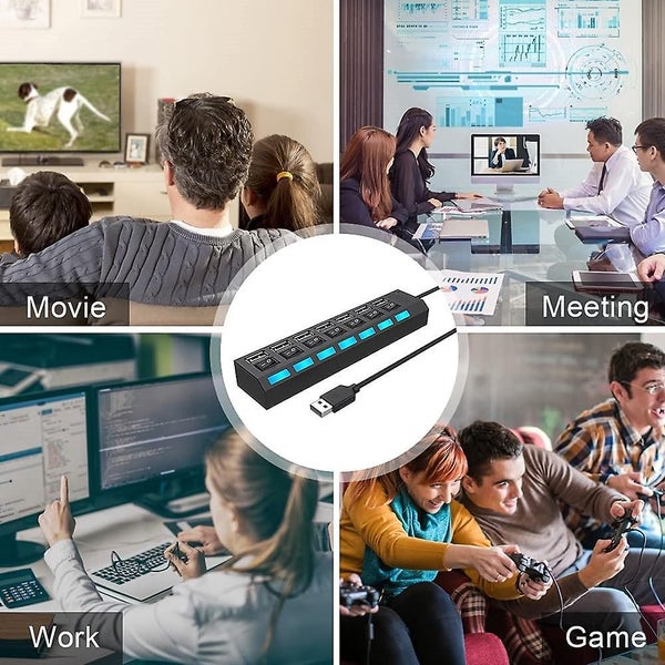 Multi Port Usb Splitter, 7 In 1 Usb 2.0 Hub With High Speed Individual On/off Sw Carousel 4