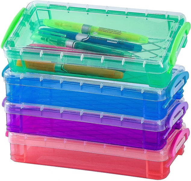 Pencil Box, 4 Pack Stackable Large Capacity Pencil Case - Brush Painting Pencils Carousel 1